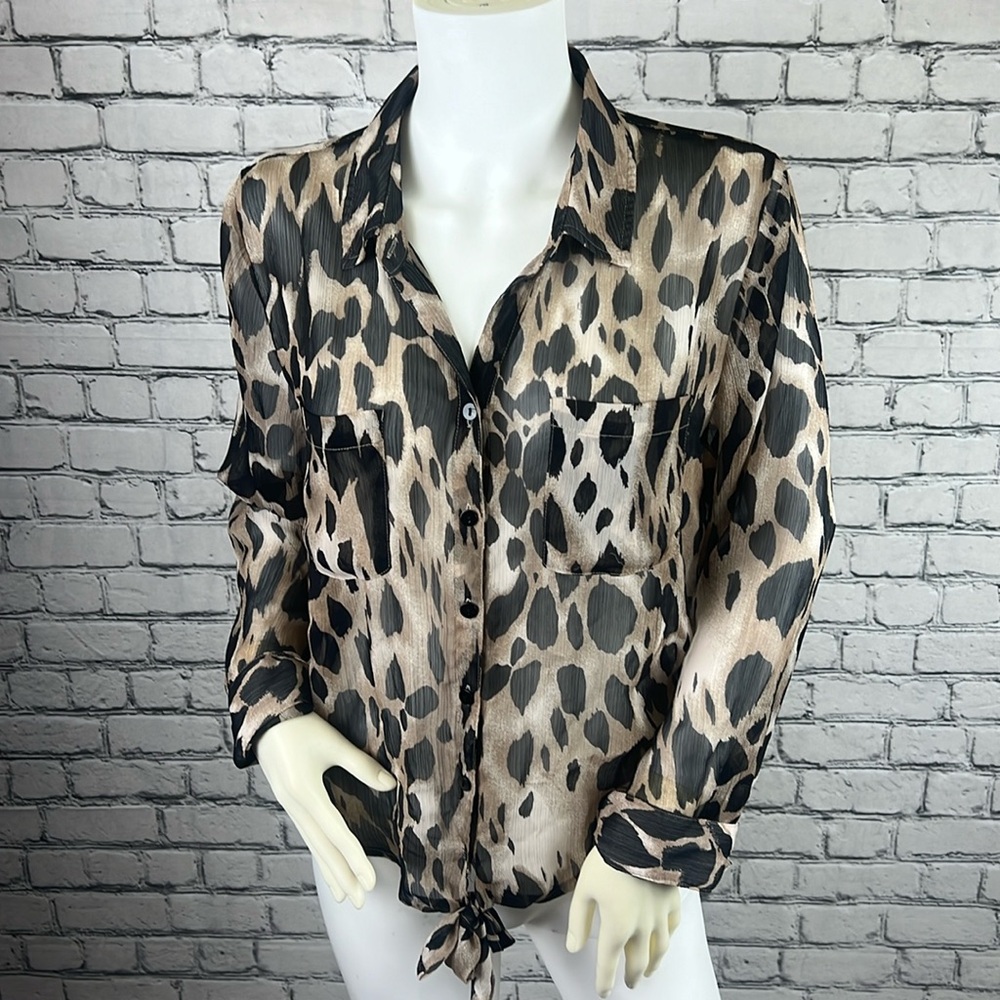 Chico’s Sheer Leopard Print Blouse